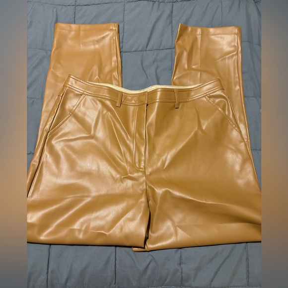 Halogen Pants - HALOGEN Tan Beige Faux Leather Trousers Womens Size 12